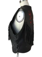 Woman's Black Fringe Leather Biker Vest (2)
