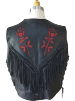 Woman's Black Fringe Leather Biker Vest (3)