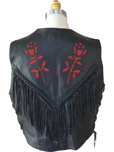 Woman's Black Fringe Leather Biker Vest (3)