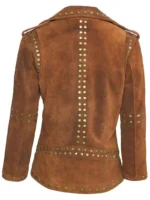 Women Brown Studded Suede Leather Jacket (3)