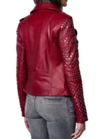 Women Burgundy Studded Leather Jacket (1)