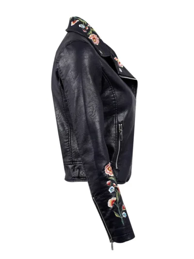 Women Embroidery Biker Jacket