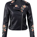 Women Embroidery Biker Jacket