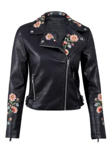 Women Embroidery Biker Jacket