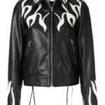 Women Fashion Printed Flame Leather Jacket