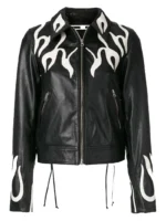 Women Fashion Printed Flame Leather Jacket