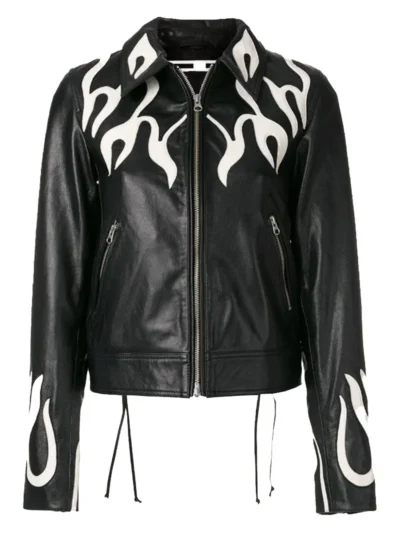 Women Fashion Printed Flame Leather Jacket