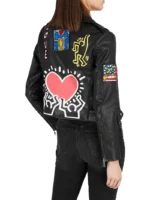Women Fashion Printed Leather Jacket