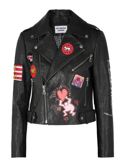 Women Fashion Printed Leather Jacket