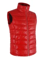 Women Lambskin Leather Sleeveless Puffer Vest with Quilted Design - Style 5630