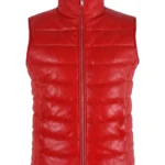 Women Lambskin Leather Sleeveless Puffer Vest with Quilted Design - Style 5630