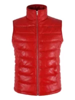 Women Lambskin Leather Sleeveless Puffer Vest with Quilted Design - Style 5630