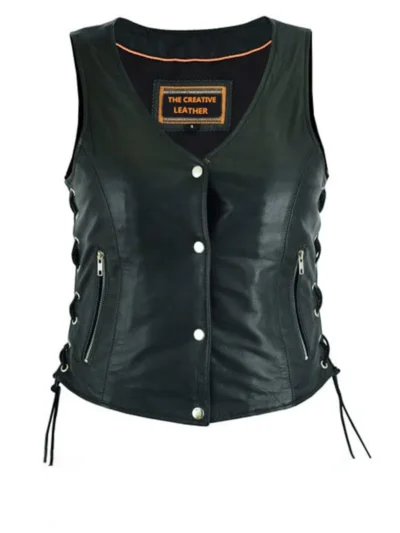 Women Motorcycle Vest With Adjustable Lacing (1) - the creative leather