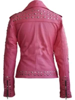 Women Pink Studded Genuine Leather Jacket (3)