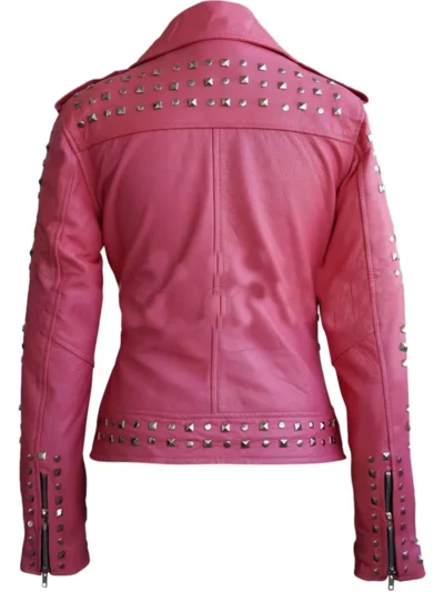 Women Pink Studded Genuine Leather Jacket (3)