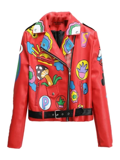 Women Print Leather Jacket