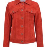 Women Trucker Red Suede Leather Jacket