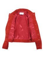 Women Trucker Red Suede Leather Jacket