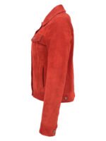 Women Trucker Red Suede Leather Jacket