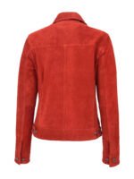 Women Trucker Red Suede Leather Jacket