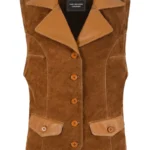 Women's Brown Suede Leather Vest – Classic Button Front Western Leather Waistcoat