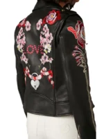 Women embroidered biker leather jacket