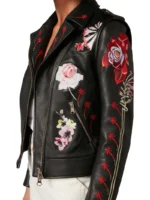 Women embroidered biker leather jacket