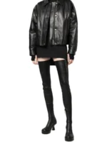 Women's Two Pocket Black Leather Jacket