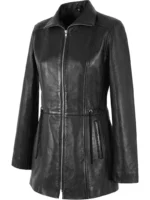 Women’s Black Mid-Length Slim Fit Leather Biker Jacket – Genuine Sheepskin Style (2)