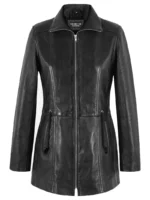 Women’s Black Mid-Length Slim Fit Leather Biker Jacket – Genuine Sheepskin Style