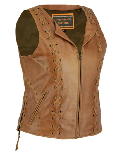 Women's Brown Zippered Vest (1)