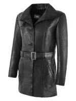 Womens Classic Black Leather Trench Coat