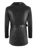 Womens Classic Black Leather Trench Coat back side