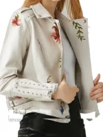 Women's Embroidered Studded Leather Moto Jacket