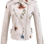 Women's Embroidered Studded Leather Moto Jacket