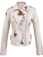 Women's Embroidered Studded Leather Moto Jacket