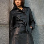 Black Leather Trench Coat For Womens