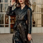 Women’s Long Leather Signature Trench Coat