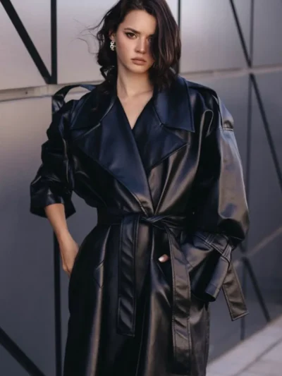 Women's Long Leather Trench Coat