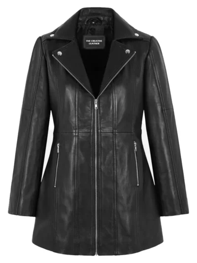 Women’s Slim Fit Mid-Length Black Leather Biker Jacket – women leather jackets