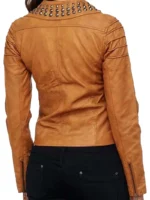 Womens Stylish Brown Studded Biker Leather Jacket (1)