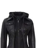 Womens Tall Black Bomber Leather Jacket (1)