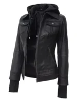 Womens Tall Black Bomber Leather Jacket (2)