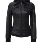 Womens Tall Black Bomber Leather Jacket - thecreativeleather.com