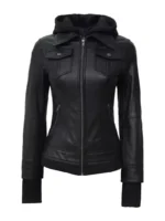 Womens Tall Black Bomber Leather Jacket - thecreativeleather.com