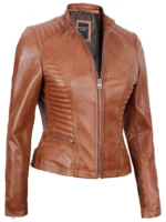 Womens Tan Lambskin Leather Jacket (1)