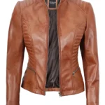 Womens Tan Lambskin Leather Jacket - women leather jackets