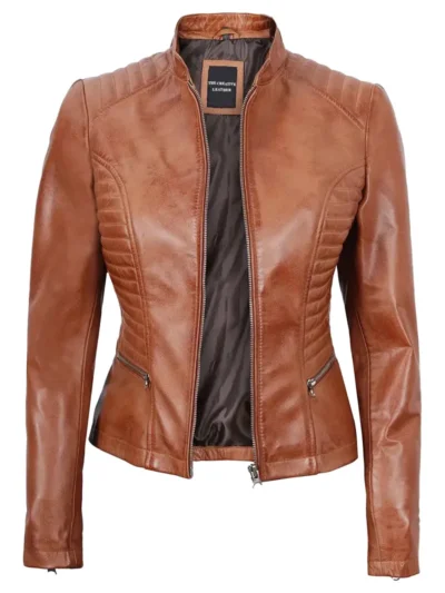 Womens Tan Lambskin Leather Jacket - women leather jackets