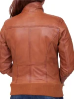 Women’s Tan Leather Bomber Jacket (3)