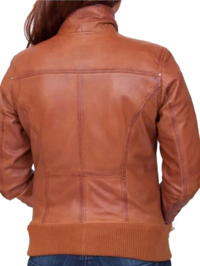 Women’s Tan Leather Bomber Jacket (3)